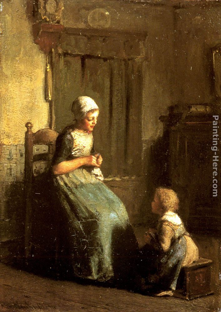 Albert Neuhuys The Knitting Lesson